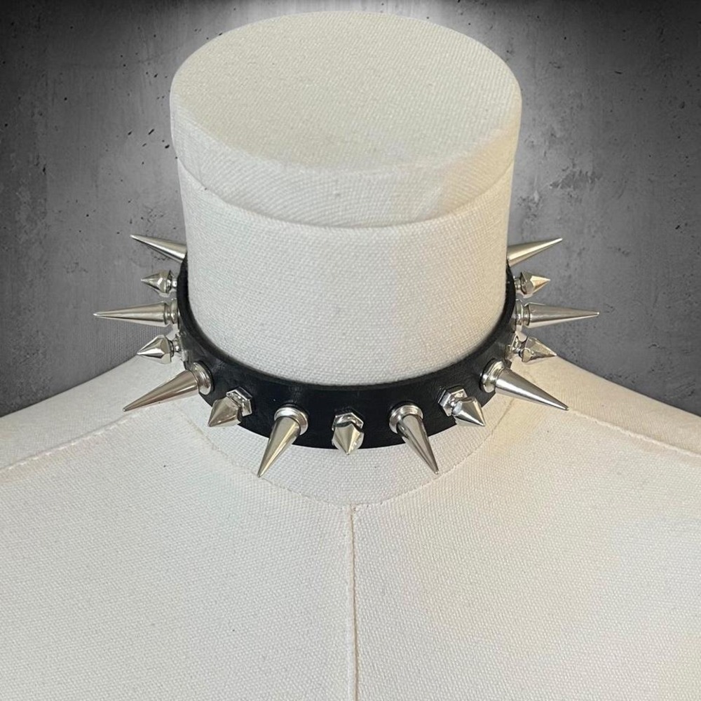 Punk Spiked Choker Black PU Leather Gothic Collar Necklace